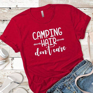 Camping Hair Dont Care Premium Tees T-Shirts CustomCat Red X-Small 