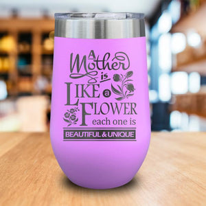 A Mother Is Like A Flower Engraved Wine Tumbler