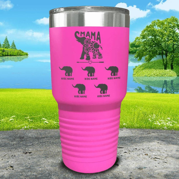 Elephant Mama (CUSTOM) With Child's Name Engraved Tumblers Tumbler ZLAZER 30oz Tumbler Pink 