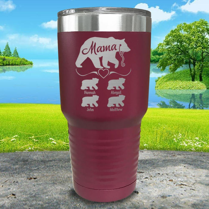 Mama Bear Nurse (CUSTOM) With Child's Name Engraved Tumblers Tumbler ZLAZER 30oz Tumbler Maroon 