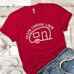 Crazy Camping Lady Premium Tees T-Shirts CustomCat Red X-Small 
