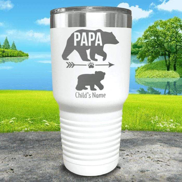 Papa Bear (CUSTOM) With Child's Name Engraved Tumblers Tumbler ZLAZER 30oz Tumbler White 