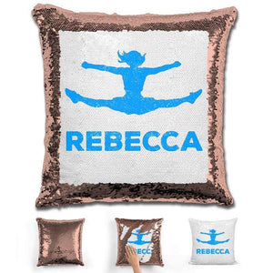Competitive Cheerleader Personalized Magic Sequin Pillow Pillow GLAM Rose Gold Light Blue 