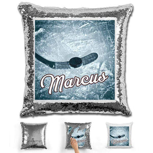 Hockey Personalized Magic Sequin Pillow Pillow GLAM Silver 