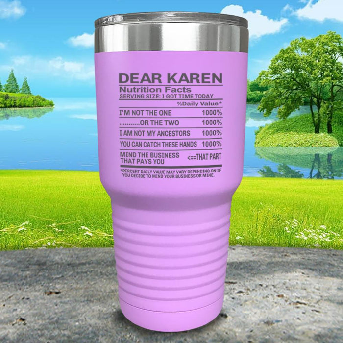 Dear Karen Nutrition Facts Engraved Tumbler