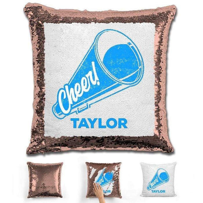 Cheerleader Personalized Magic Sequin Pillow Pillow GLAM Rose Gold Light Blue 