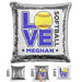 Personalized LOVE Softball Magic Sequin Pillow Pillow GLAM Silver Blue 