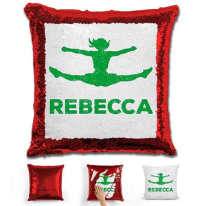 Competitive Cheerleader Personalized Magic Sequin Pillow Pillow GLAM Red Green 