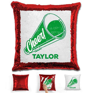 Cheerleader Personalized Magic Sequin Pillow Pillow GLAM Red Green 