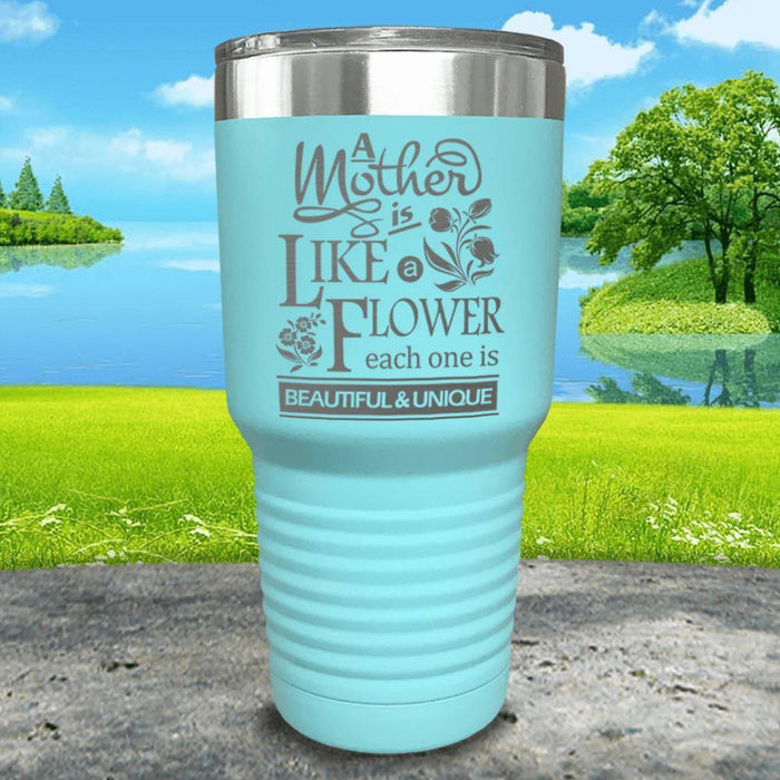 A Mother Is Like A Flower Engraved Tumbler Tumbler ZLAZER 30oz Tumbler Mint 