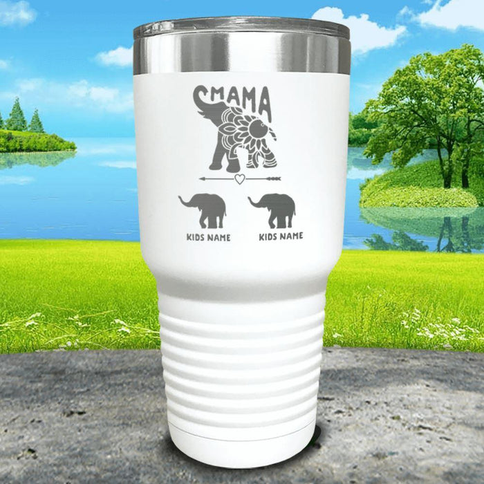 Elephant Mama (CUSTOM) With Child's Name Engraved Tumblers Tumbler ZLAZER 30oz Tumbler White 