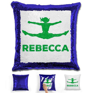 Competitive Cheerleader Personalized Magic Sequin Pillow Pillow GLAM Blue Green 