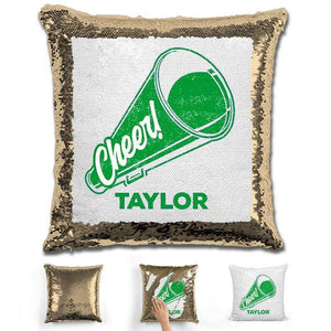 Cheerleader Personalized Magic Sequin Pillow Pillow GLAM Gold Green 