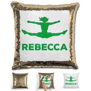 Competitive Cheerleader Personalized Magic Sequin Pillow Pillow GLAM Gold Green 