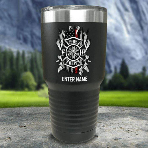 Personalized Firefighter Ripped Color Printed Tumblers Tumbler Nocturnal Coatings 30oz Tumbler Black 