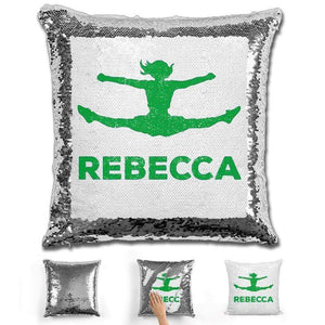Competitive Cheerleader Personalized Magic Sequin Pillow Pillow GLAM Silver Green 