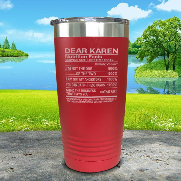 Dear Karen Nutrition Facts Engraved Tumbler