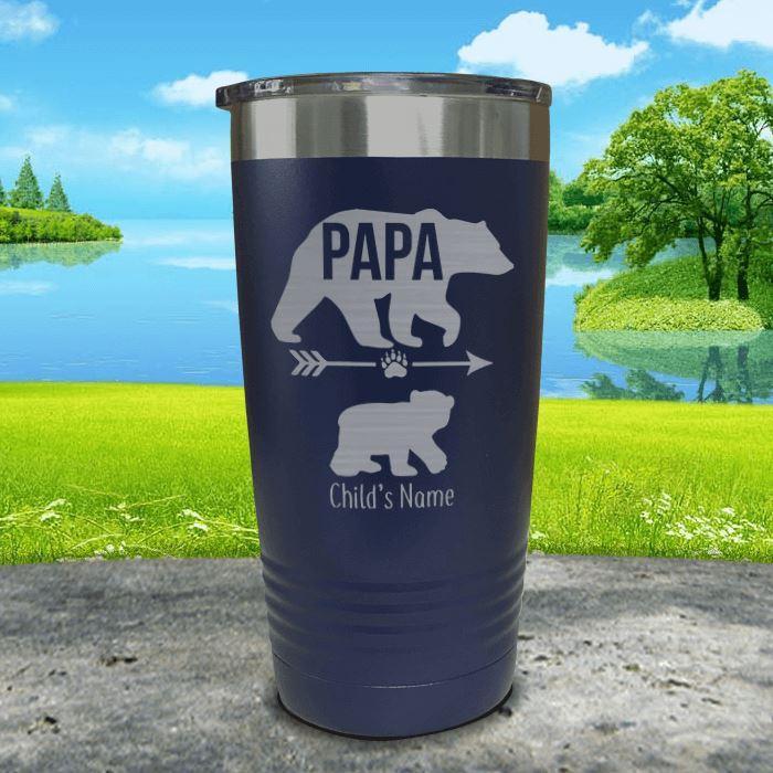 Papa Bear (CUSTOM) With Child's Name Engraved Tumblers Tumbler ZLAZER 20oz Tumbler Navy 