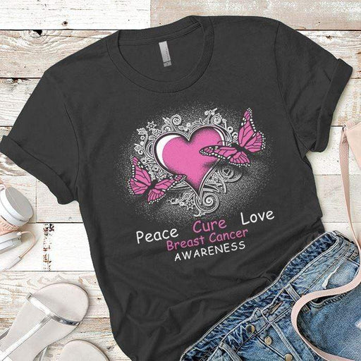 Peace Cure Love Breast Cancer Premium Tees T-Shirts CustomCat Heavy Metal X-Small 