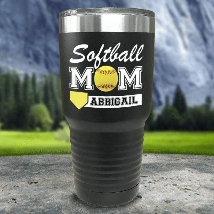 Personalized Softball Mom Color Printed Tumblers Tumbler ZLAZER 30oz Tumbler Black 