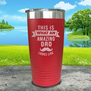 This Is What An Amazing Dad Looks Like Engraved Tumbler Tumbler ZLAZER 20oz Tumbler Red 