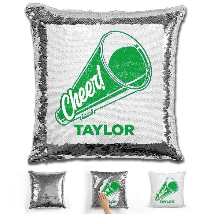 Cheerleader Personalized Magic Sequin Pillow Pillow GLAM Silver Green 