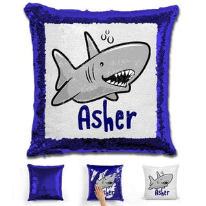 Shark Personalized Magic Sequin Pillow Pillow GLAM Blue 