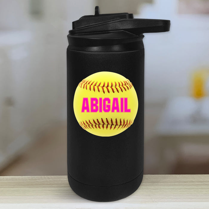 Personalized Softball Kids Water Bottle Tumblers with Color Printed Name