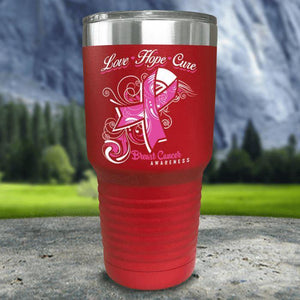 Love Hope Cure Breast Cancer Color Printed Tumblers Tumbler Nocturnal Coatings 30oz Tumbler Red 