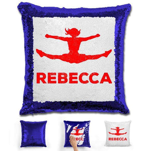 Competitive Cheerleader Personalized Magic Sequin Pillow Pillow GLAM Blue Red 
