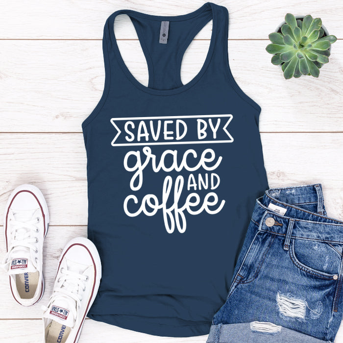 Saved By Grace And Coffee Premium Tank Top