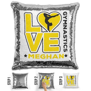 Personalized LOVE Gymnastics Magic Sequin Pillow Pillow GLAM Yellow 