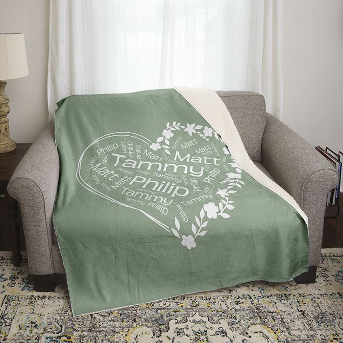 Custom Heart Kids Name Word Cloud Blankets