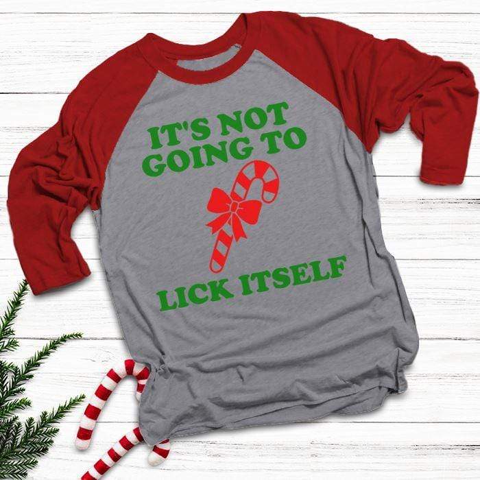 Not Going To Lick Itself Raglan T-Shirts CustomCat Heather Grey/Red X-Small 