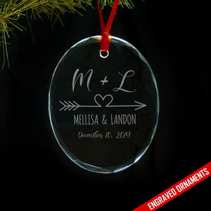 Personalized Initials And Arrow Heart Engraved Glass Ornament