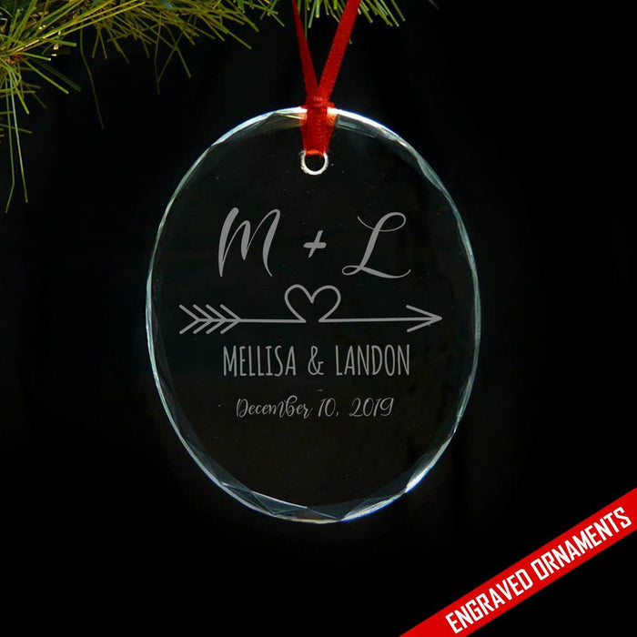 Personalized Initials And Arrow Heart Engraved Glass Ornament