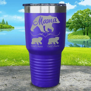 Personalized Mama Bear Tumbler. Lemons Are Blue Custom Mama Bear Tumbler is etched with up to 10 kids names. This double-wall insulated stainless steel mama bear personalized tumbler is our best selling laser engraved tumbler. Mama Bear Custom Tumbler comes in 16 colors including black, blue, red, hot pink, seafoam mint, light blue, lavender, light purple, navy, gray, orange, maroon, white, green, yellow, and coral salmon powder coated styles. 