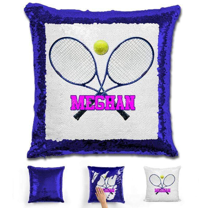 Tennis Personalized Magic Sequin Pillow Pillow GLAM Blue Pink 