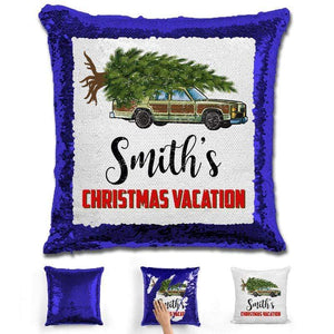 Personalized Family Christmas Vacation Magic Sequin Pillow Pillow GLAM Blue 