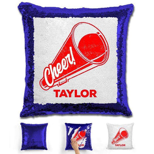 Cheerleader Personalized Magic Sequin Pillow Pillow GLAM Blue Red 