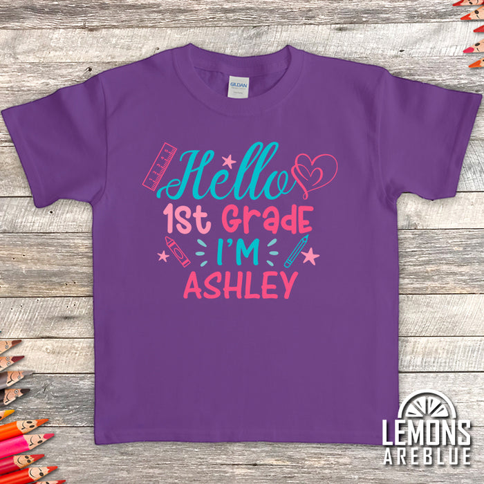 Hello School CUSTOM with Name Premium Youth Tees