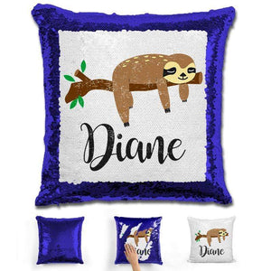 Sloth Personalized Magic Sequin Pillow Pillow GLAM Blue 
