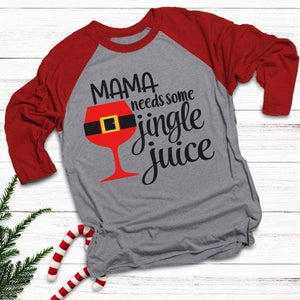Mama Needs Jingle Juice Raglan T-Shirts CustomCat Heather Grey/Red X-Small 