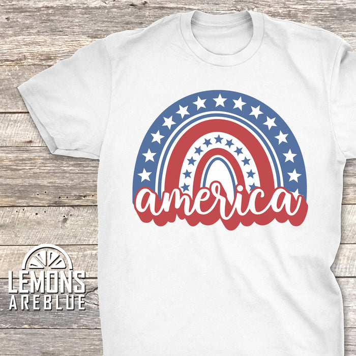 America Red White And Blue Rainbow Premium Tees