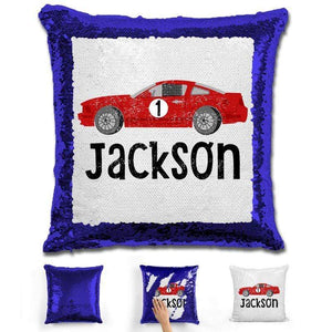 Race Car Personalized Magic Sequin Pillow Pillow GLAM Blue 