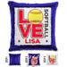 Personalized LOVE Softball Magic Sequin Pillow Pillow GLAM Blue Red 