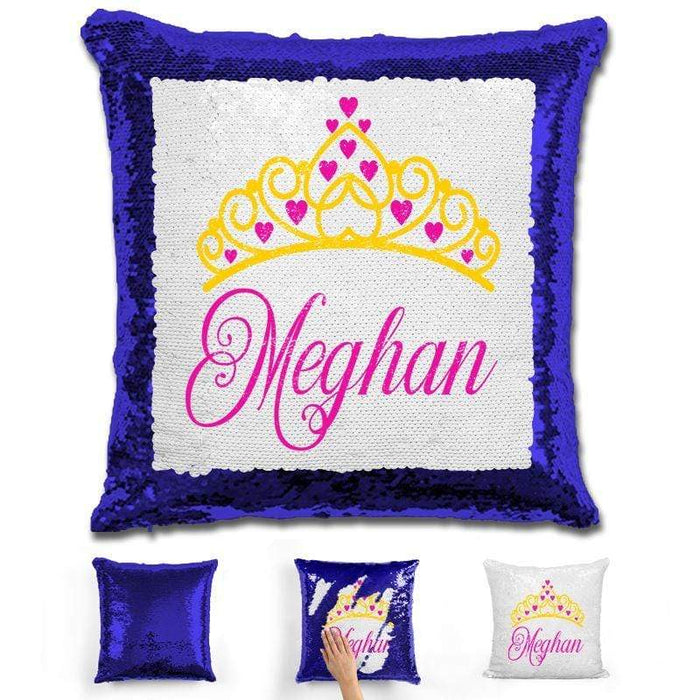 Princess Crown Personalized Magic Sequin Pillow Pillow GLAM Blue 