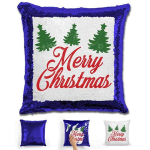 Merry Christmas Magic Sequin Pillow Pillow GLAM Blue 