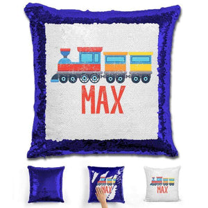 Train Personalized Magic Sequin Pillow Pillow GLAM Blue 