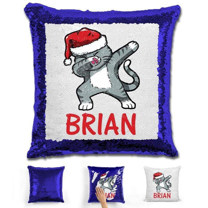 Personalized Dab Cat Christmas Magic Sequin Pillow LemonsAreBlue